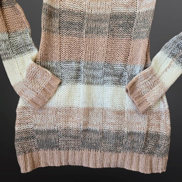 Y2K Sweater Fairy Grunge Boho Size XS Beige Gray Striped Long Sleeve Pockets - Picture 6 of 7